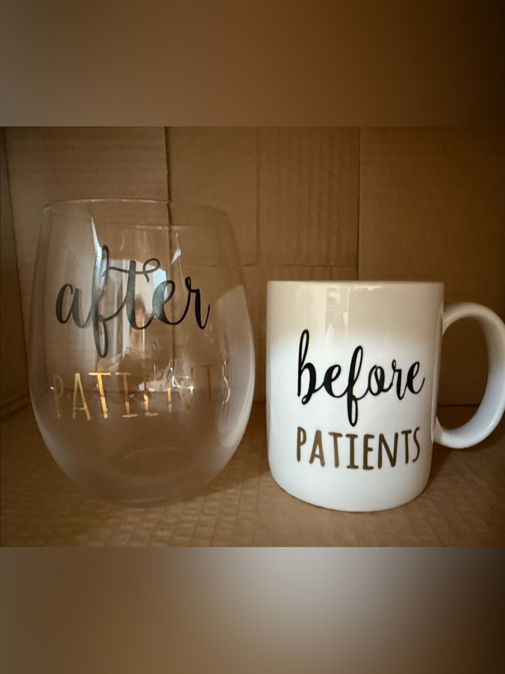 Coffee cup and wine cup ‘Before Patients' ‘After Patients’ set